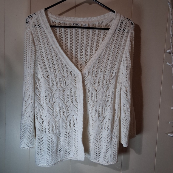 Cato Sweaters - Cato White Open-Knit Cardigan